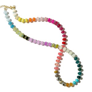 A rainbow multi-gemstone necklace from natural semi precious gemstones and apatite beads.  This necklace is sure to add a pop of color to any outfit