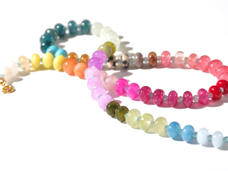 A rainbow multi-gemstone necklace from natural semi precious gemstones and apatite beads.  This necklace is sure to add a pop of color to any outfit