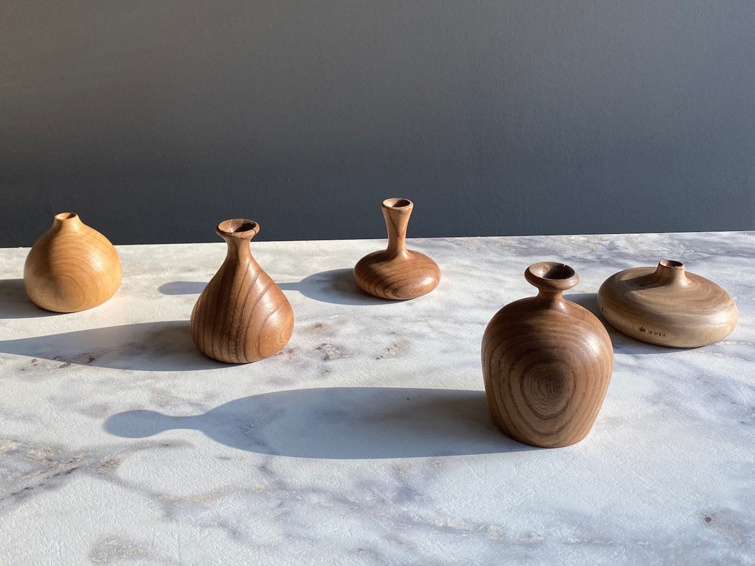 Set of 5 Unique Handmade Wooden Vases, Handmade Elm Wood Flower Vase, Abstract Artwork, Hand