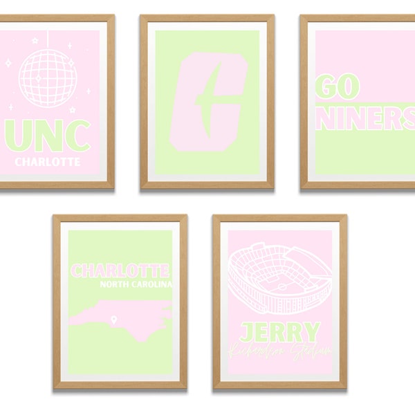 UNC Charlotte Dorm Wall Prints- Green and Pink