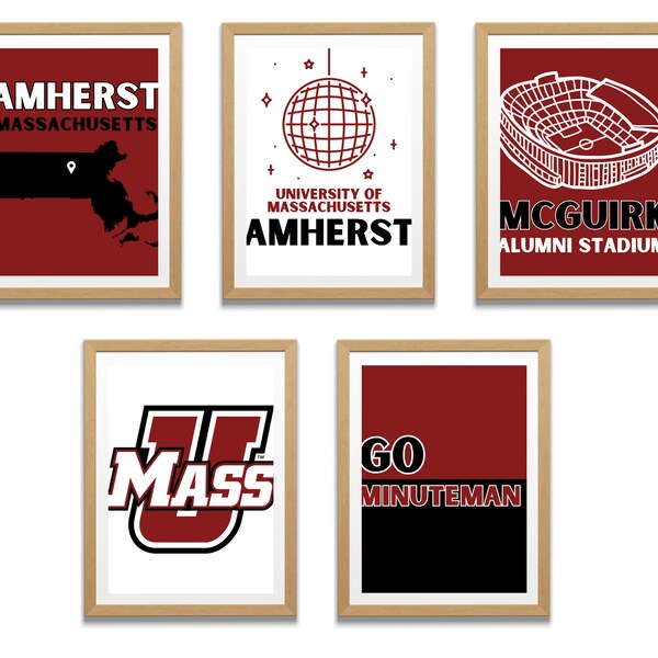 University of Massachusetts Amherst Dorm Wall Prints- School Colors