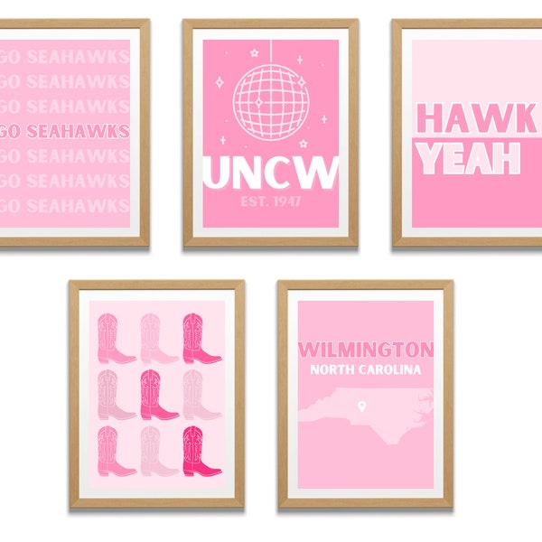 University of North Carolina Wilmington Dorm Wall Prints- Pink