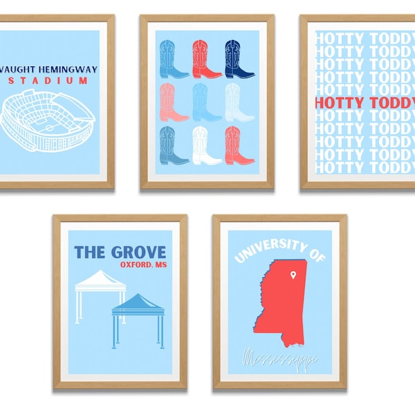 University of Mississippi Dorm Wall Prints- School Colors