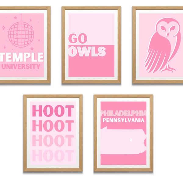 Temple University Dorm Wall Prints- Pink
