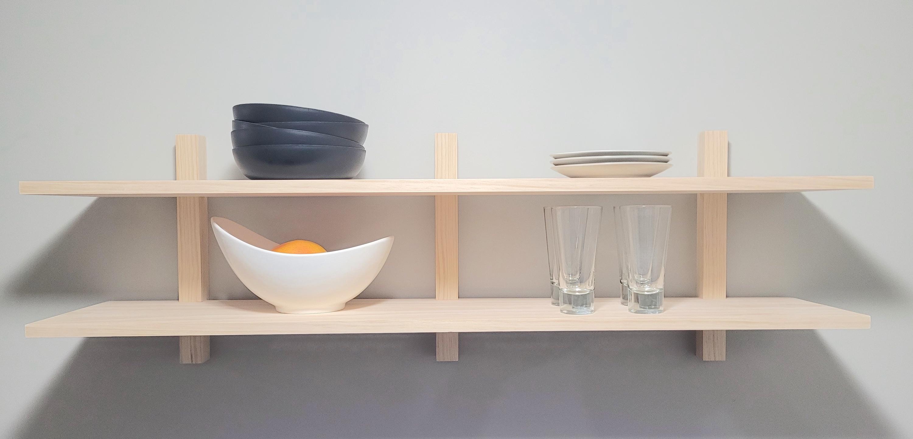4 ft. Mid-Century Modern Wall Shelf // Minimalist // double floating shelf // MCM adjustable // no exposed hardware or plugs // Open shelves