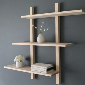 Mid-Century Modern Wall Shelf // Minimalist // MCM floating wood shelf // fully adjustable // no exposed hardware or plugs // handmade