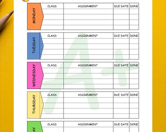 Colorful Homework Tracker Printable – Weekly Student Planner (PDF, PNG)