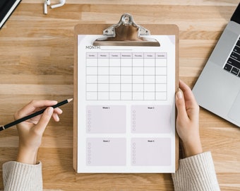 Printable Monthly Planner – Undated, Minimalist Design (Digital Download)