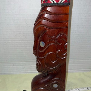 New Zealand Hand Carved Wooden Tiki with Paua Shell Eyes