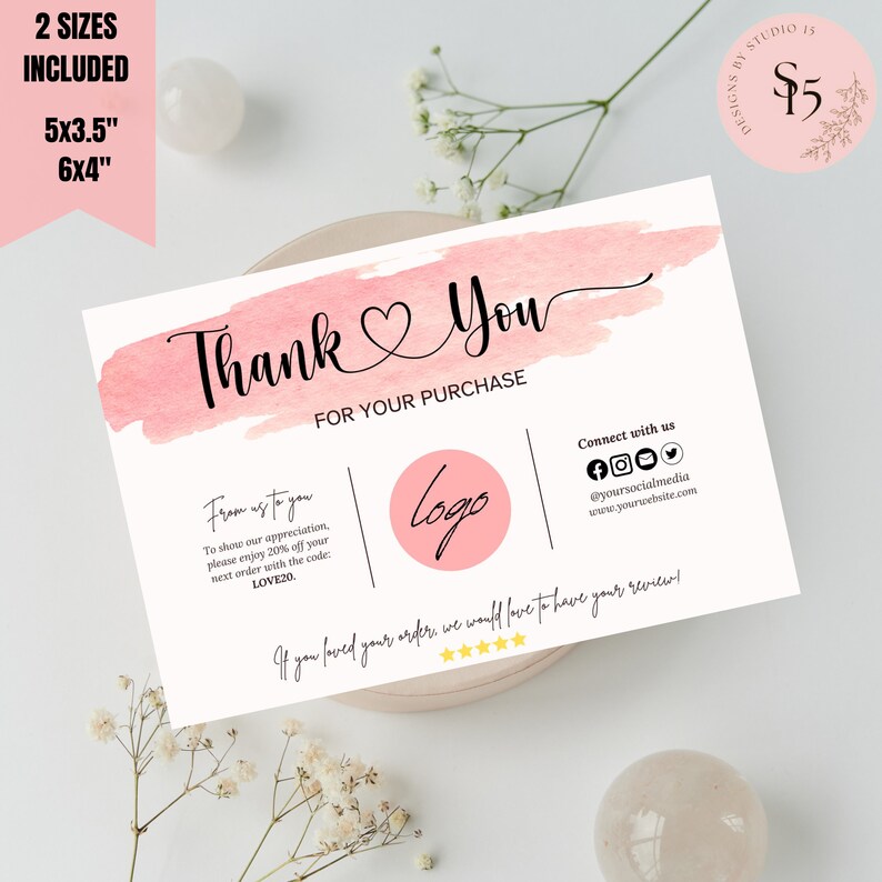 Thank You Card, Small Business, Customizable and Printable, Editable
