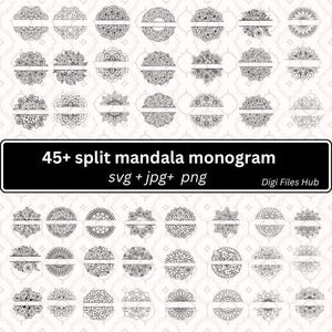 MANDALA SPLIT SVG, Mandala Clipart, Mandala Aufteilung SVG-Schnittdateien für Cricut, Mandala-Svg-Bundle, Mandala-Monogramm-Svg, Mandala-Svg