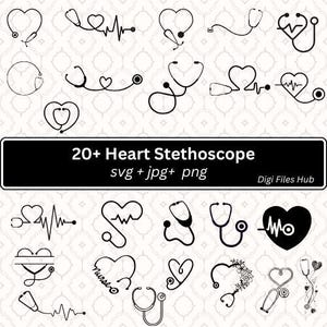 Estetoscopio de corazón Svg, paquete de estetoscopio Svg, estetoscopio Png, latido del corazón Svg, vida de enfermera Svg, Svg médico, archivo de corte de estetoscopio, silueta