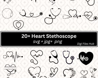 Heart Stethoscope Svg, Stethoscope Svg Bundle, Stethoscope Png, Heartbeat Svg, Nurse Life Svg, Medical Svg, Stethoscope Cut File, Silhouette