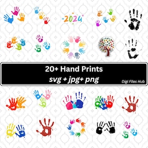 Handafdruk SVG, kleurrijke handafdruk bundelpakket png, geschilderde handen graphics, maand autisme, instant digitale download