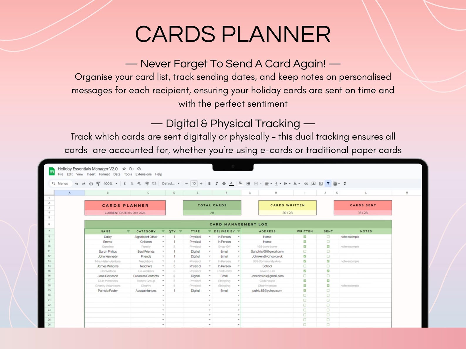 Christmas Holiday Planner Spreadsheet, Holiday Gift Tracker Google