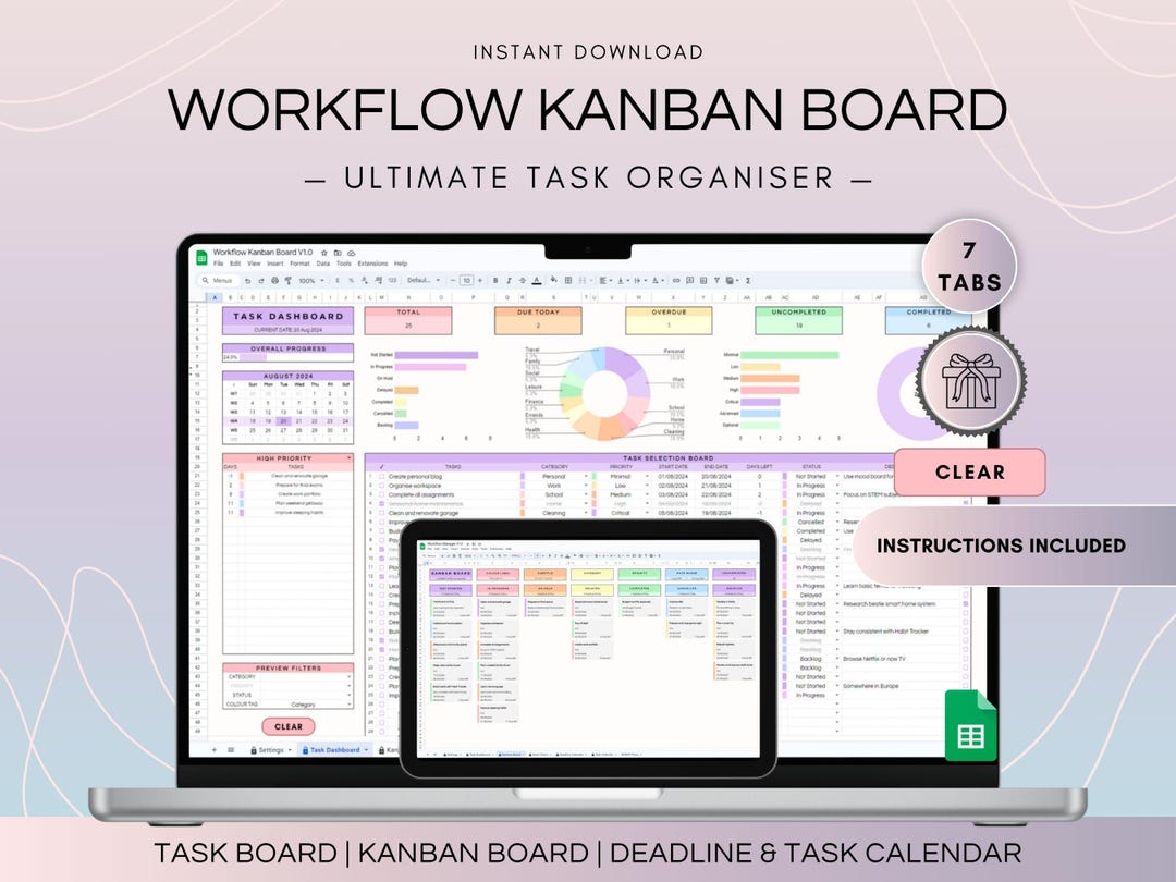 Kanban Project Management Spreadsheet, Google Sheets Task Tracker and ...