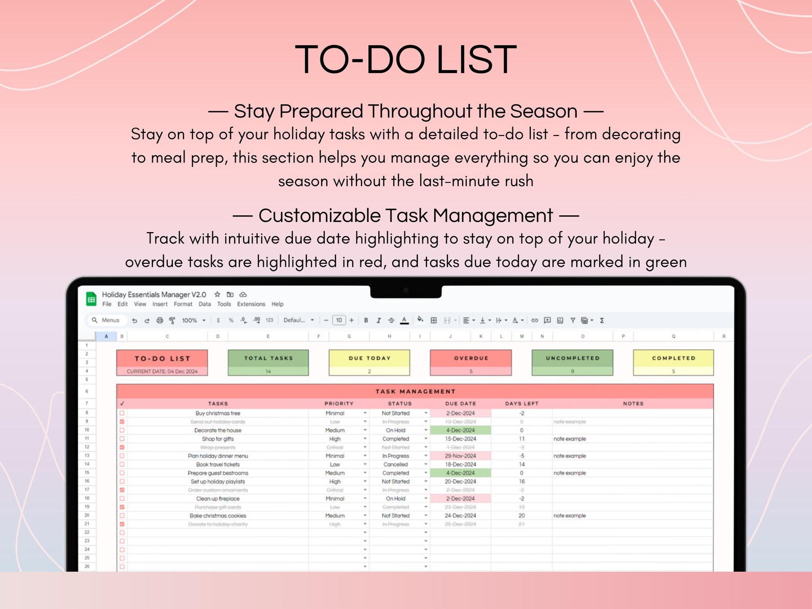 Christmas Holiday Planner Spreadsheet, Holiday Gift Tracker Google