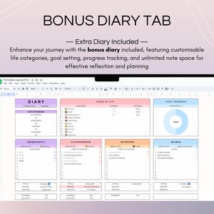 BONUS DIARY TAB - gain a digital planner featuring customisable categories, goal setting, progress tracking, and unlimited note and reflection space for enhanced productivity and planning