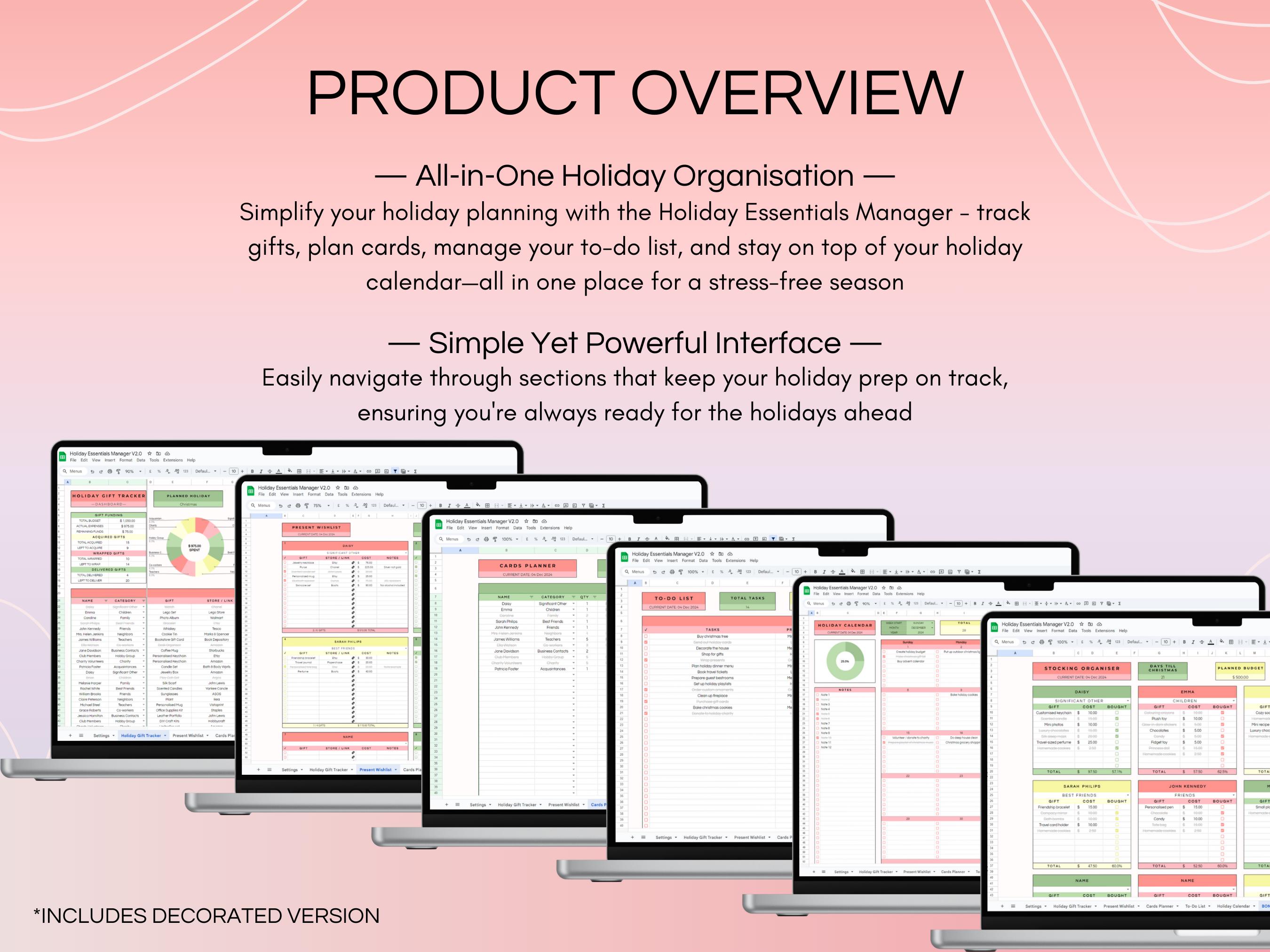 Christmas Holiday Planner Spreadsheet, Holiday Gift Tracker Google ...