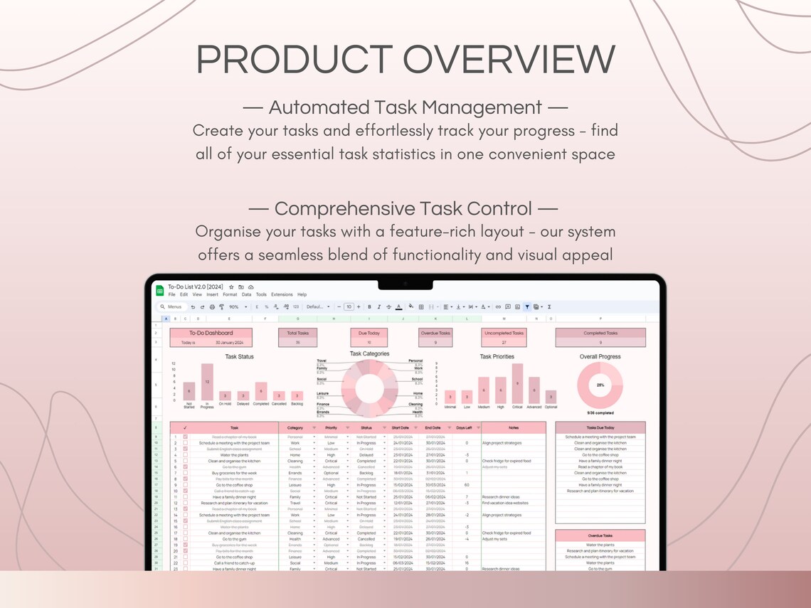 Task Tracker Spreadsheet Template, Household Planner Google Sheets ...