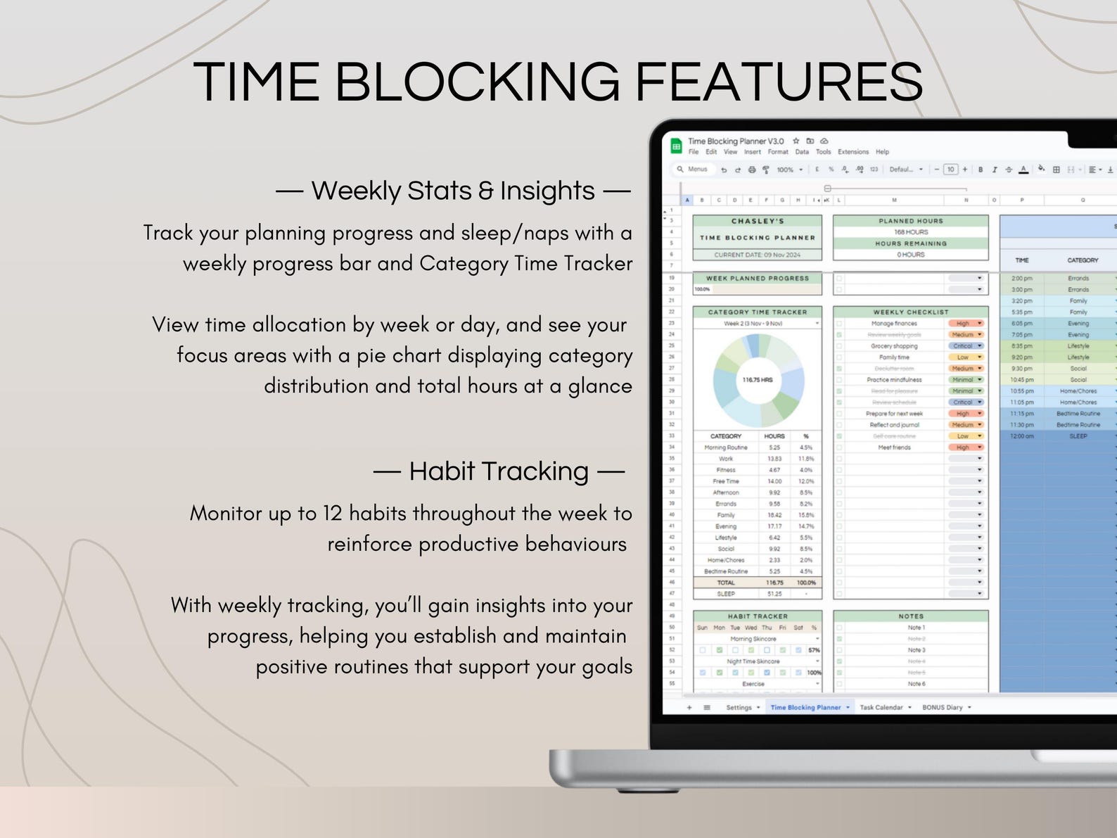 Weekly Time Blocking Planner Spreadsheet, Daily Timeboxing To-do List ...