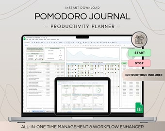 Pomodoro Planner Template, Google Sheets Productivity Planner, To Do List Time Log, Project Management and Study Aid, Focus Time Tracker