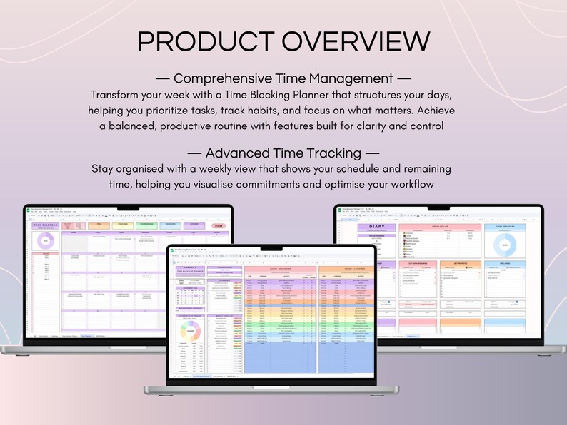 Time Blocking Planner overview: Structure your week, prioritize tasks, track habits, and focus on what matters. With a weekly view to visualize your schedule and remaining time, this planner helps you stay organized and optimize your workflow