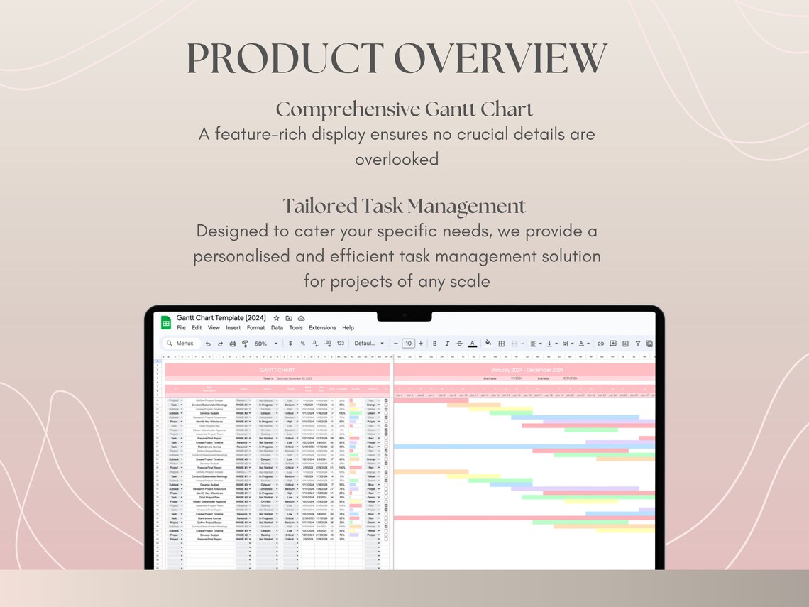 Gantt Chart Google Sheets Template, Project Timeline Management, Task ...