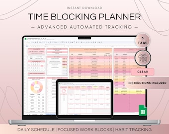 Hoja de cálculo de planificador de bloques de tiempo, plantilla de hoja de cálculo de Google para lista de tareas pendientes con bloques de tiempo, gestión del tiempo con programación diaria, organizador de bloques de tiempo semanales