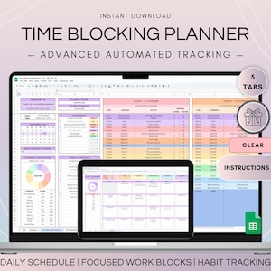 Cover image of a time management companion planner with five tabs. Features include a daily schedule, focused work blocks, and habit tracking. Instructions are included for effective time blocking