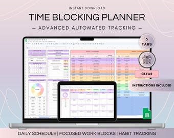 Planificador de bloqueo de tiempo semanal, plantilla de hoja de cálculo de Google con lista de tareas pendientes, organizador de agenda de gestión de tiempo diario, calendario mensual de seguimiento de tareas