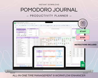 Pomodoro Technique Tracker Spreadsheet, Productivity Task Management, Focus Studying Timer, Hyperfocus Time Tracker, ADHD Smart Goal Setting