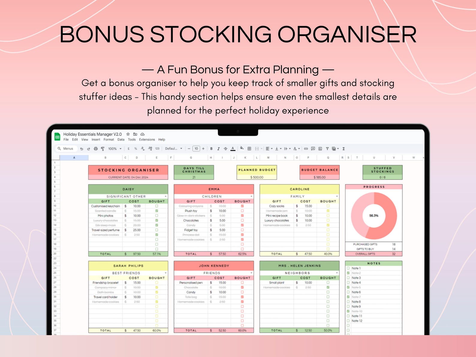 Christmas Holiday Planner Spreadsheet, Holiday Gift Tracker Google