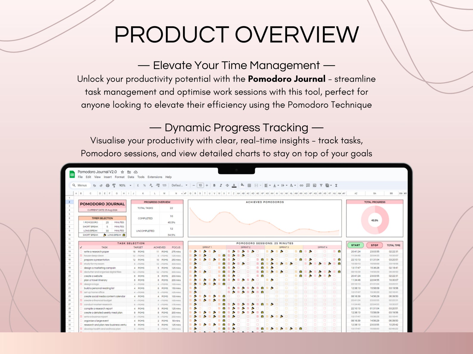 Pomodoro Tracker Spreadsheet Google Sheets Productivity Timer Study