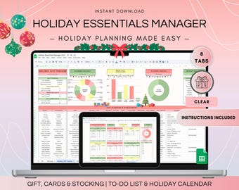 Christmas Holiday Planner Spreadsheet, Holiday Gift Tracker Google Sheets, Christmas Stocking Budget Template, Present Planner To-Do List