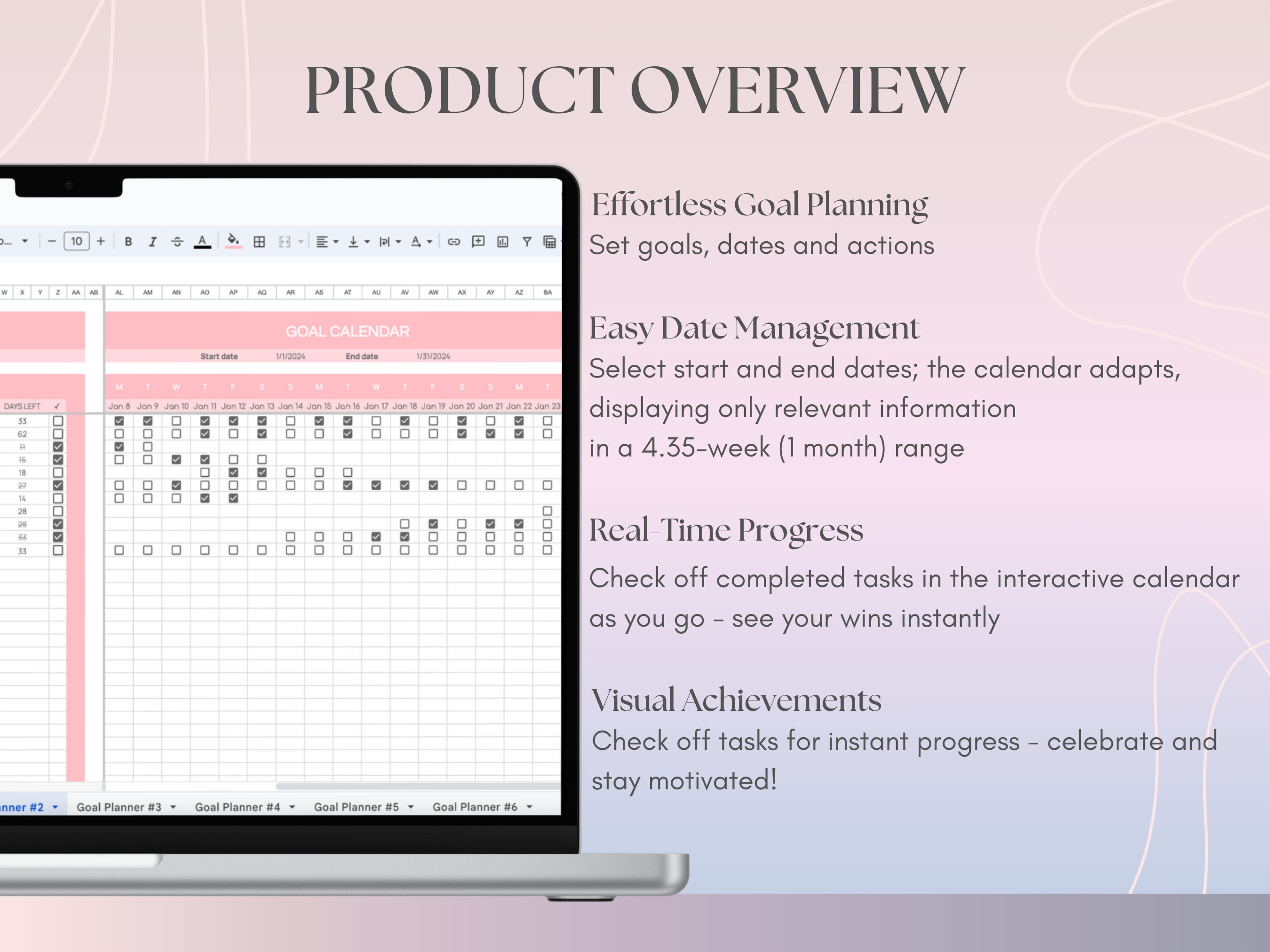 Digital Goal Planner Template, Google Spreadsheet Productivity Tracker ...