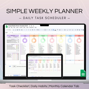 Weekly Planner Google Sheets Template, Simple Daily Schedule, Digital Productivity To do and Checklist