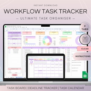 Aufgaben-Tracker-Arbeitstabelle, Google Sheets Aufgabenliste und Terminskalender, digitaler Arbeitsablauf mit Projektmanagement-Dashboard