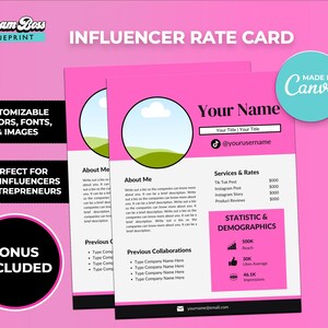 Kit de mídia social do influenciador, cartão de taxa do influenciador de perucas, influenciadores do Instagram e do TikTok | Kit de mídia e cartão de taxa, influenciador de beleza