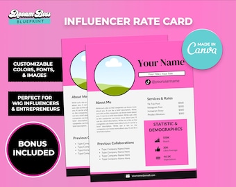 Editable Influencer Rate Card Template, Wig Influencers (Canva, Digital Download)