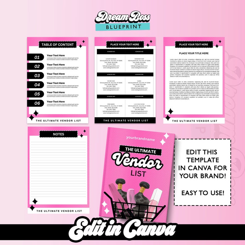 Vendor Content Example Vendor List Template, Editable E-book Design (canva, Instant Download ...