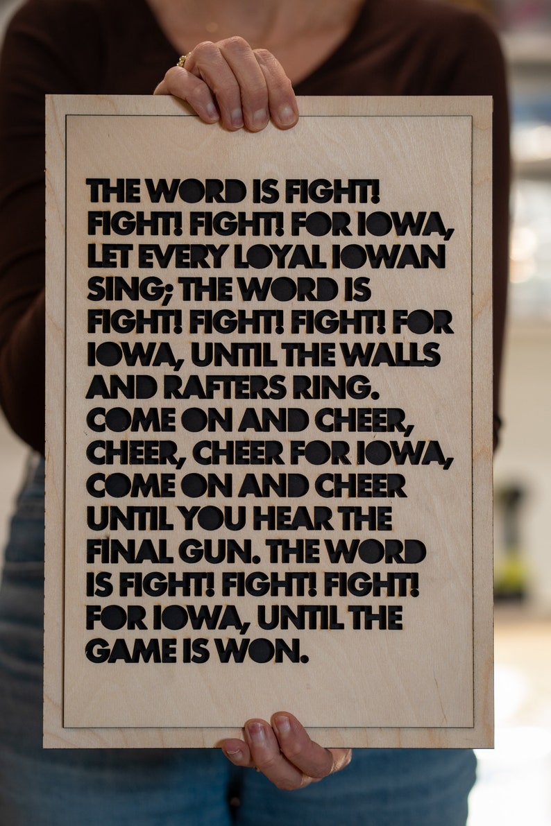 Iowa Hawkeyes Fight Song Wooden Poster Etsy