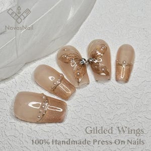 Butterfly Glitter Nails | Hand-Painted Press On Set | Custom Reusable Acrylic | Y2K Wedding Glam
