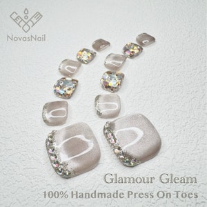 Handgjorda Cat Eye Gel Press On tånaglar: Strass Glitter Nail Art bild 4