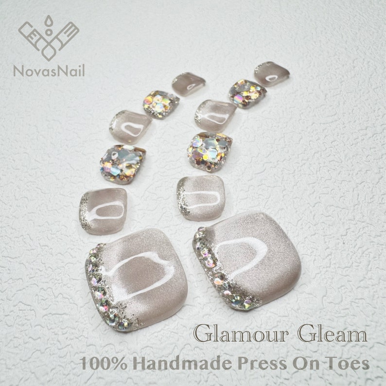 Handgjorda Cat Eye Gel Press On tånaglar: Strass Glitter Nail Art bild 4