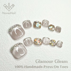 Handgjorda Cat Eye Gel Press On tånaglar: Strass Glitter Nail Art bild 1