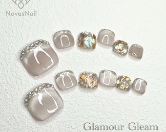 Handgjorda Cat Eye Gel Press On tånaglar: Strass Glitter Nail Art