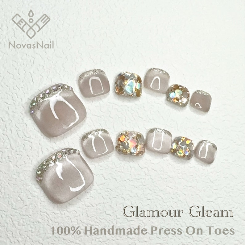 Handgjorda Cat Eye Gel Press On tånaglar: Strass Glitter Nail Art bild 1