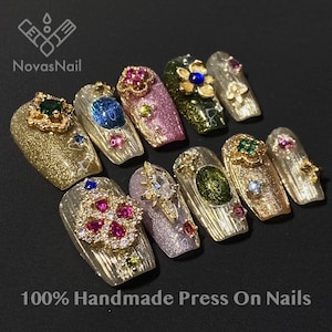 Luxury Gem Press On Nails – 3D Crystal Statement Set for Summer Parties & Glam Looks