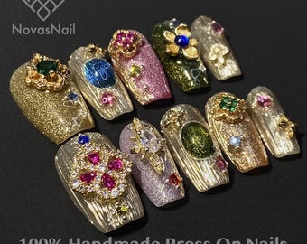 Luxury Gem Press On Nails – 3D Crystal Statement Set for Summer Parties & Glam Looks